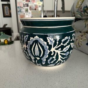 Blue and White Floral Ceramic Cachepot